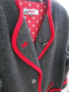 GRAY BOILED WOOL Alphorn German Winter Walk Dress Jacket Sweater Coat 