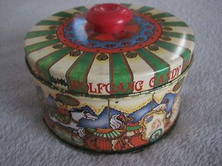 WOLFGANG Candy Carousel Tin with Red Plastic Knob Merry Go Round