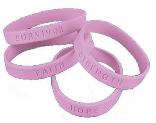 Lot of 24 Breast Cancer Rubber Sayings Wrist Band Bracelets Pink