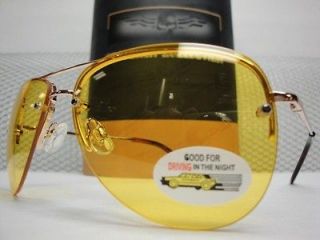   LADIES AVIATOR YELLOW LENS DAY NIGHT DRIVING SUN GLASSES SPRING TEMPLE