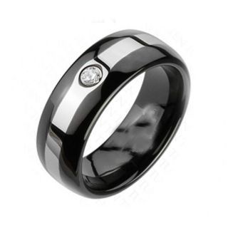   Carbide Black w/ Silver Stripe Center Cubic Zirconia Mens Band Ring