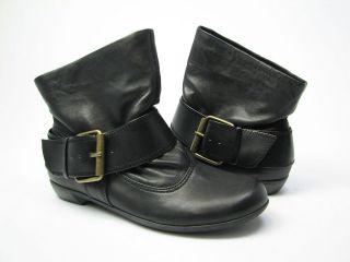 NINE WEST Harvested Black Leather Motorcycle Buckle Inspired Ankle 