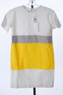 10 Crosby 0 XS White Grey Yellow Twill SS Colorblock Tunic Shift Dress 