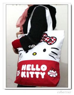 Women Girls Cute Hello Kitty Large Canvas Shopping Tote Bag Handbag 