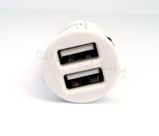 White 2 Port USB Car Charger Adaptor Mini Bullet Dual for iPhone 4 4G 