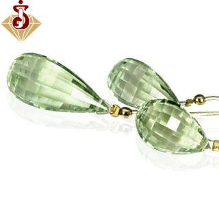  Natural Top Green Amethyst Drill Briolette Drops Beads Set layout 3pcs