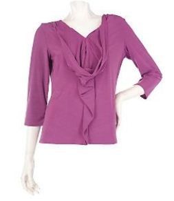  Effortless Style Citiknit 3 4 Sleeve Cascade Front Purple Knit Top 