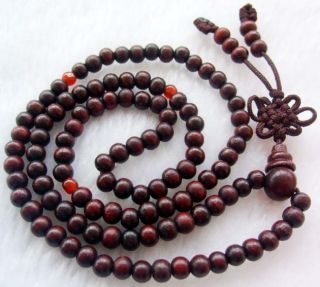 Red Wood Beads Tibetan Buddhist Prayer Mala Necklace