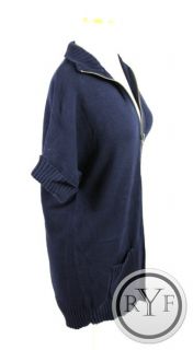 360 Sweater Navy Blue Cotton Blend Short Sleeve Cardigan Sweater Top 
