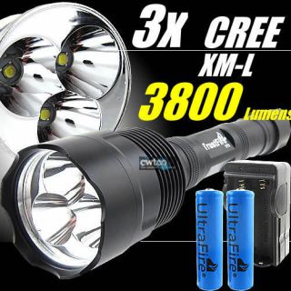 3X CREE XML XM L T6 LED 3800Lm Flashlight Torch Set