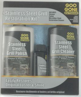 GOO GONE OUTDOOR STAINLESS STEEL BBQ GRILL RESTORATION KIT POLISH 
