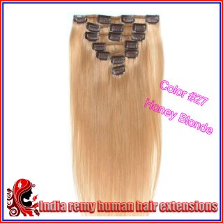 clip in india remy human hair extensions 18 70g color #27 honey 