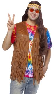 1960s 60s Adult Mens Male Peace Retro Hippie Fringe Costume Vest XL 