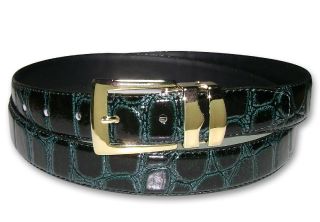 Forest Green Bonded Leather Belt Gold Tone Buckle Sz 40