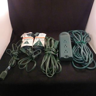 Lot 6 Extention Cords Single 3 & 9 Outlet Woods Green Christmas Tree 
