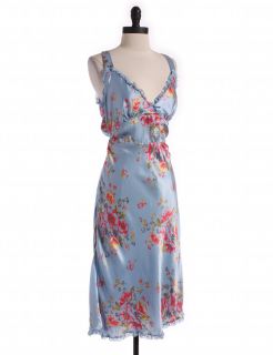 Free People Blue Silk Back Tie Floral Dress Sz 6 A Line
