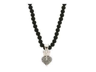   Small 3D Black CZ Pavé Crowned Heart on Onyx Bead Necklace $230.00