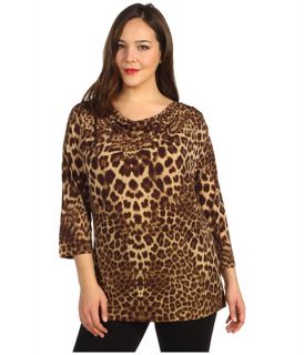 Anne Klein Plus Plus Size Leopard Print Drape Neck Top    