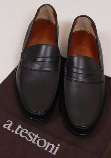 Testoni Shoes $640 Black Tonal Stitch Handmade Penny Loafer 9 42E 