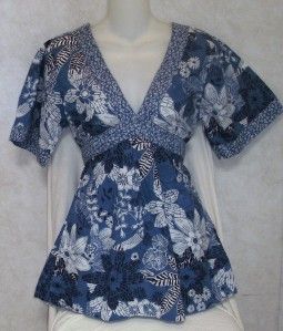 alc blue white cotton top misses size small 4 6 nwt