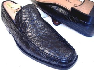 Testoni Mens Crocodile Alligator Black Dress Shoes Loafers UK 10 5 