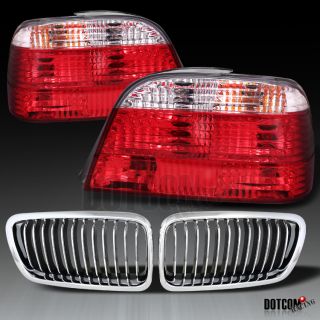 EURO RED/CLEAR TAIL LIGHTS + CHROME OEM STYLE FRONT HOOD GRILL 