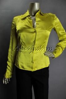 875 New Jean Paul Gaultier Satin Chartreuse French Cuff Silk Top 