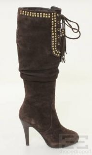  Brown Suede Gold Studded Stiletto Heel Boots Size 8 