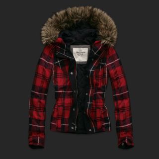 Abercrombie Chelsea Plaid Hoodie Wool Jacket Coat XS