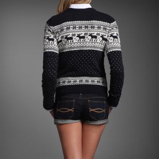 Abercrombie Fitch Women Navy Blue Fair Isles Moose Sweater XS NWT