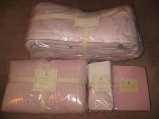 New Pottery Barn Kids Girls Pink Abbot Crib Quilt Bumper Set