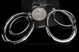 ABS Allen Schwartz Silver Tone Double Ring Hook Post Dangle Earrings 