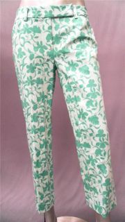 Ann Taylor Misses 4 Capri Pants Green Multi Color Floral Slacks 