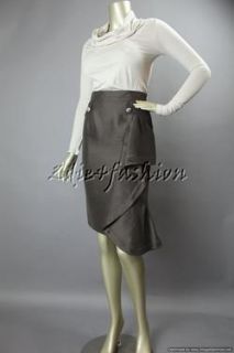 1990 New Valentino Stylish Brown Raw Silk Ruffle Pencil Logo Skirt 2 