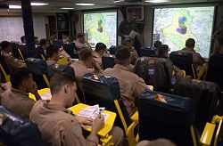 Carrier Air Wing Two (CVW 2) mission briefing aboard Constellation 