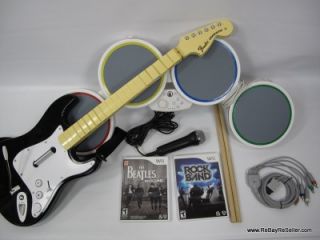 Nintendo Wii Rock Band Beatles Games Instruments Drums Guitar Mic 6 PC 
