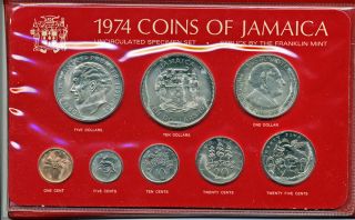 1974 Jamaica 8 Coin Mint Set Inc 2 Silver Coins w 1 8772 oz Silver ASW 