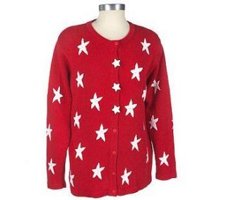 BRAND NEW Quacker Factory Star Sweater Jacket 2X XXL 2 XL NWT RED see 