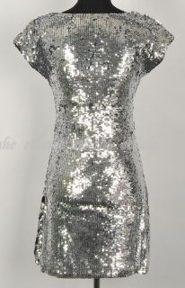   Sequin Prom Slim Fit Mini Dress Crewneck s Size 4 Silver SGKH6
