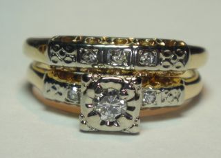 Orange Blossom Antique 1930s Wedding 2 Ring Set Diamond Engagement 