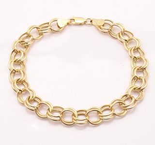 6gr Double Link Charm Bracelet Real 14k Yellow Gold  