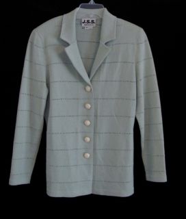 Vtg Santana Knit Silver Sage Elastic Skirt Long Jacket Suit USA Made 