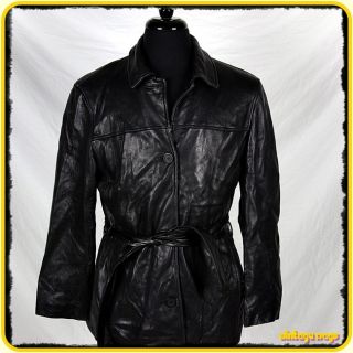 Adler Lambskin Leather Button Up Coat Jacket Womens Size L Large Black 