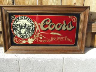 Vintage Adolph Coors Golden Colorado Mirror Light Beer Wood Framed 