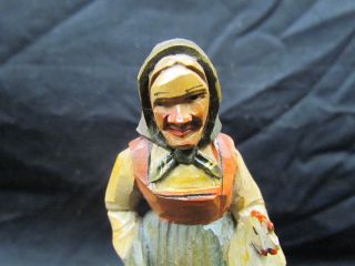 Vntg Anri Hand Carved Italian Whittled Wood Old Farm Lady Wooden 