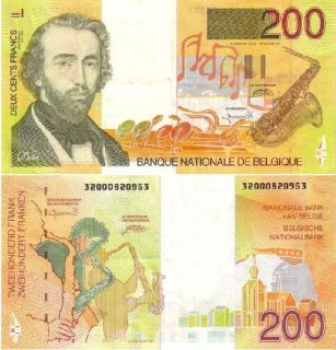 Belgium 200 Francs P 148 UNC Note Adolphe Sax 1995