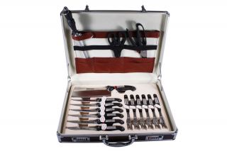   Chef Knife Set w Steak Knives Utensil and Brief Case