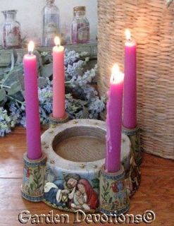 Wood Carved Look NATIVITY ADVENT WREATH ~ CHRISTMAS CANDLE HOLDER 