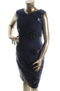 Adrianna Papell New Navy Sequined Pattern Sleeveless Cocktail Dress 
