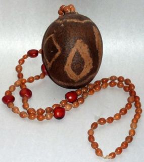   1960s African Seed Necklace with 3 Egg Shaped Pod Pendant
